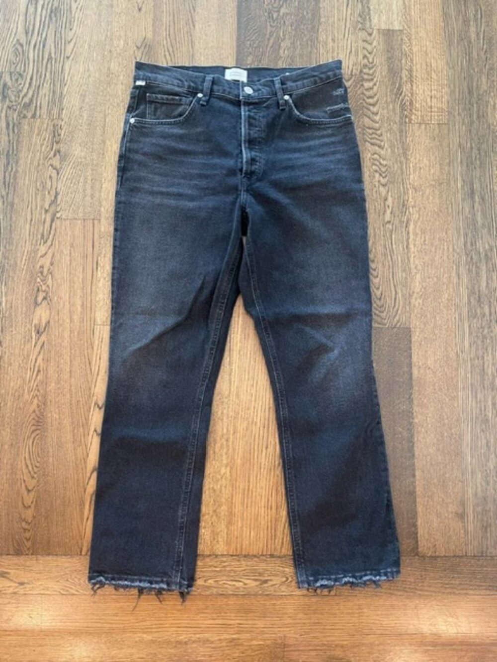 Citizens of Humanity Jolene High Rise Straight Crop Jeans Washed Black 29 EUC